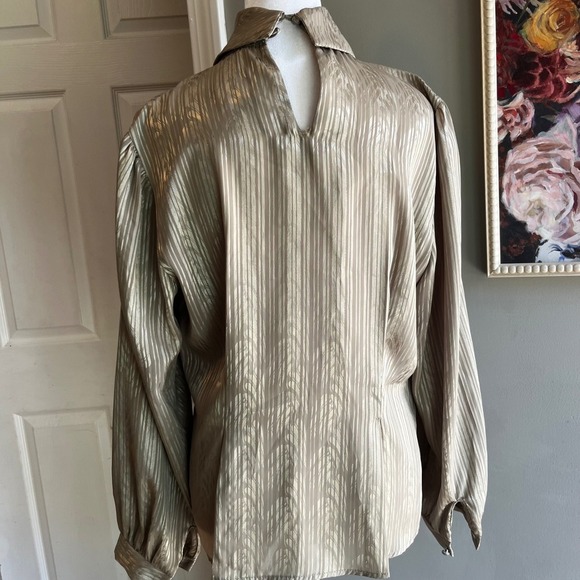 Vintage Gold Metallic Blouse Long Sleeve Cowl Neck Top Party Sparkly - Picture 6 of 14